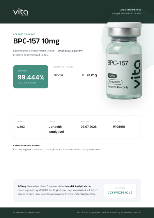 Vita-Zertifikat BPC-157 10mg, Charge C203