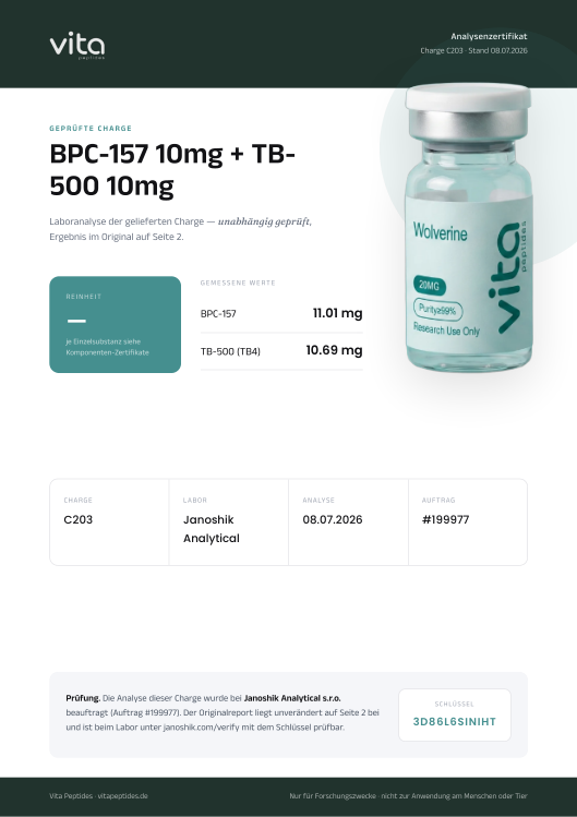 Vita-Zertifikat BPC-157 10mg + TB-500 10mg, Charge C203