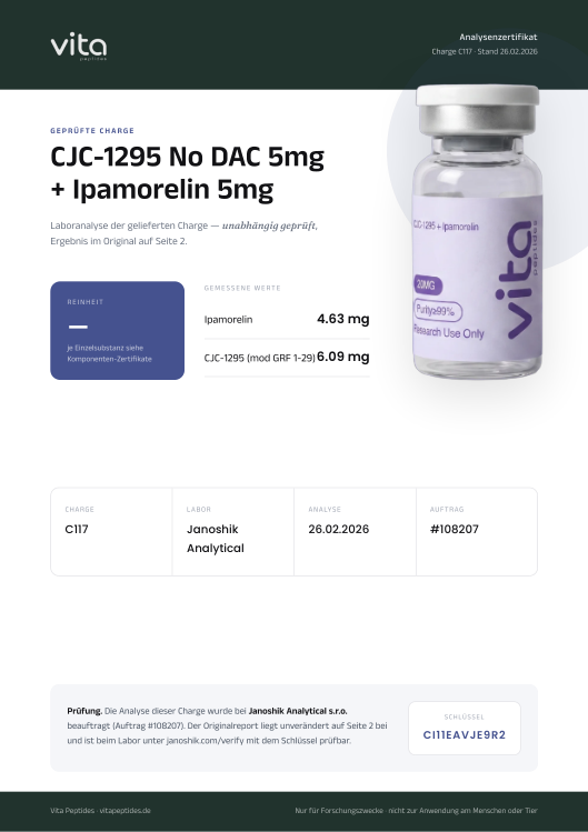 Vita-Zertifikat CJC-1295 No DAC 5mg + Ipamorelin 5mg, Charge C117