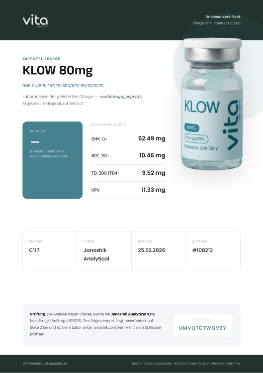 Vita-Zertifikat KLOW 80mg (GHK-Cu/BPC-157/TB-500/KPV 50/10/10/10), Charge C117