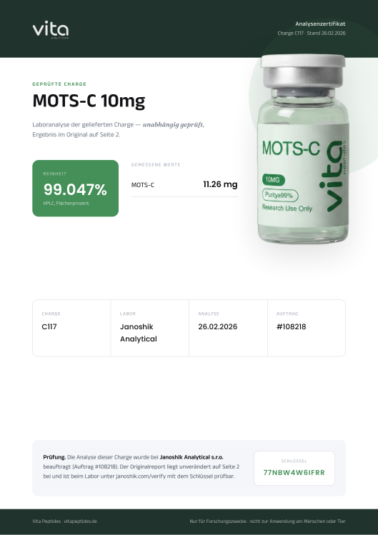 Vita-Zertifikat MOTS-C 10mg, Charge C117