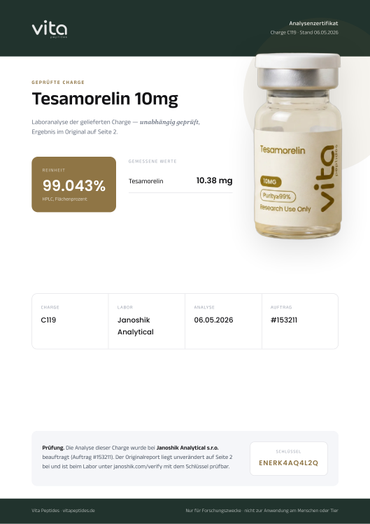 Vita-Zertifikat Tesamorelin 10mg, Charge C119